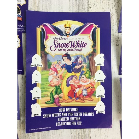 Disney Snow White and Seven Dwarfs Pins Home Video with Cards Complete Vtg 90s - Picture 6 of 16